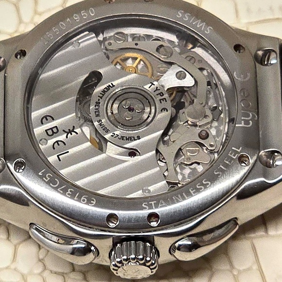 Rare "Blue Face" EBEL E-Type Men's Chronograph Model 9137C51/6316 Skeleton Back - Picture 14 of 16